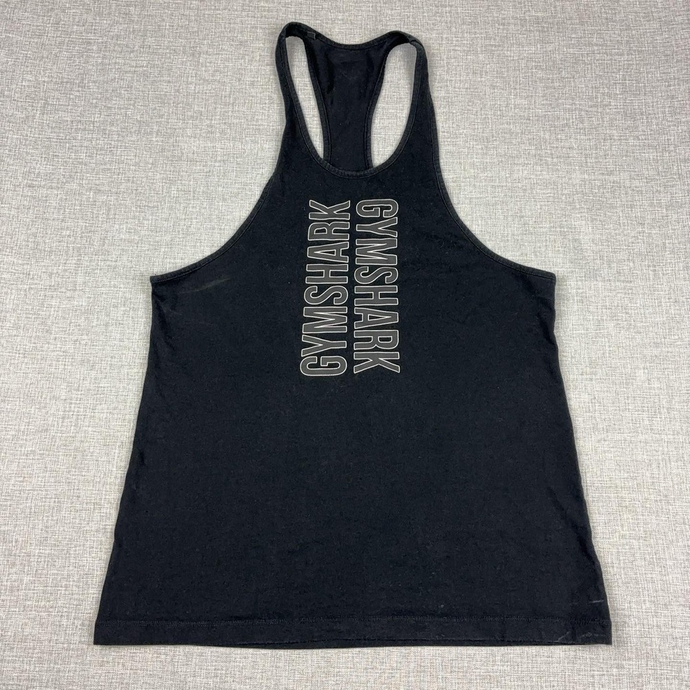 Gymshark Tank Top Mens Medium Black Graphic Stringer Gym Training Sleeveless